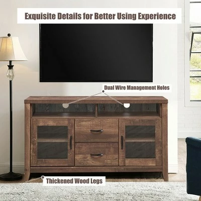 Costway TV Stand Tall Entertainment Center Hold up to 58'' TV w/ Glass Storage & Drawers 6 Costway TV Stand Tall Entertainment Center Hold up to 58'' TV w/ Glass Storage & Drawers - Image 4