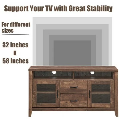 Costway TV Stand Tall Entertainment Center Hold up to 58'' TV w/ Glass Storage & Drawers 7 Costway TV Stand Tall Entertainment Center Hold up to 58'' TV w/ Glass Storage & Drawers - Image 5