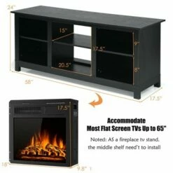 Costway 58'' 2-Tier Fireplace TV Stand W/18'' 1500W Electric Fireplace 65''