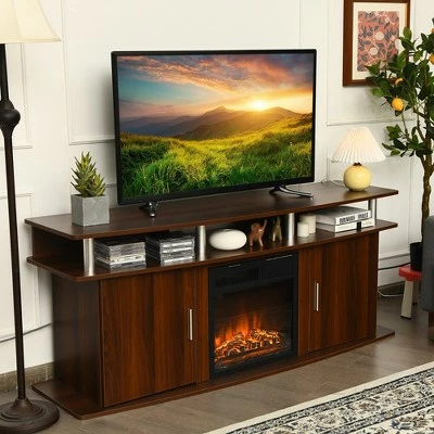 Costway 63'' TV Stand Entertainment Console Center W/ 2 Cabinets Up to 70'' BlackWalnut 4 Costway 63'' TV Stand Entertainment Console Center W/ 2 Cabinets Up to 70'' BlackWalnut - Image 2