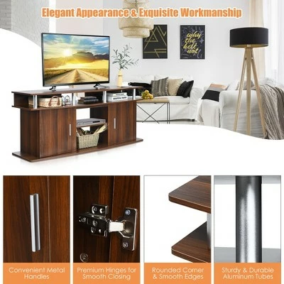 Costway 63'' TV Stand Entertainment Console Center W/ 2 Cabinets Up to 70'' BlackWalnut 6 Costway 63'' TV Stand Entertainment Console Center W/ 2 Cabinets Up to 70'' BlackWalnut - Image 4