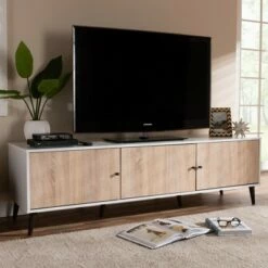 Bastien Light Oak 6 Shelf TV Stand for TVs up to 60" White/Brown - Baxton Studio -Cheap TV Stands Store unnamed file 7328