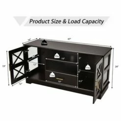 Costway Glass Door TV Stand Entertainment Center w/ Drawer Storage Shelves Brown