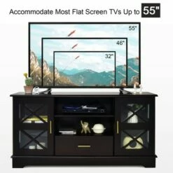 Costway Glass Door TV Stand Entertainment Center w/ Drawer Storage Shelves Brown -Cheap TV Stands Store unnamed file 7335
