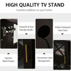Costway Glass Door TV Stand Entertainment Center w/ Drawer Storage Shelves Brown -Cheap TV Stands Store unnamed file 7337
