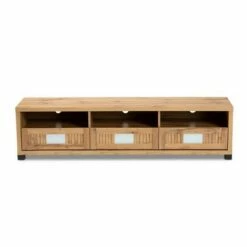 Gerhardine Wood 3 Drawer TV Stand for TVs up to 55" Oak Brown/Black - Baxton Studio