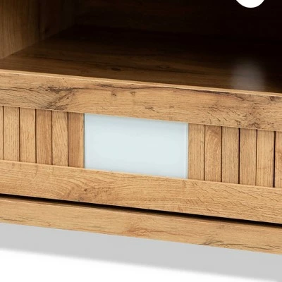 Gerhardine Wood 3 Drawer TV Stand for TVs up to 55" Oak Brown/Black - Baxton Studio 5 Gerhardine Wood 3 Drawer TV Stand for TVs up to 55" Oak Brown/Black - Baxton Studio - Image 3