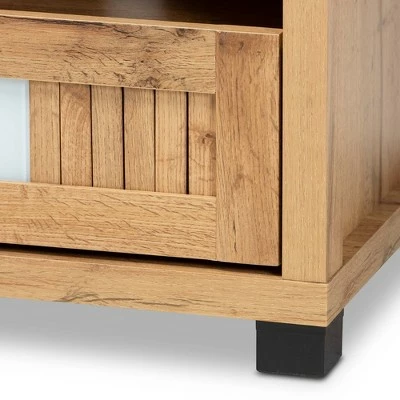 Gerhardine Wood 3 Drawer TV Stand for TVs up to 55" Oak Brown/Black - Baxton Studio 6 Gerhardine Wood 3 Drawer TV Stand for TVs up to 55" Oak Brown/Black - Baxton Studio - Image 4