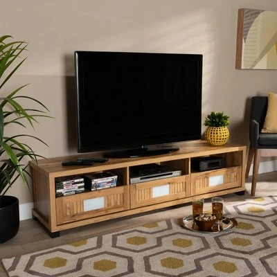 Gerhardine Wood 3 Drawer TV Stand for TVs up to 55" Oak Brown/Black - Baxton Studio 7 Gerhardine Wood 3 Drawer TV Stand for TVs up to 55" Oak Brown/Black - Baxton Studio - Image 5