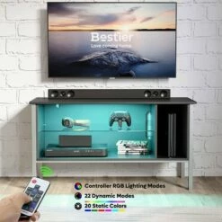 Bestier Gaming Entertainment TV Stand Center w/7 Color Lighting Glass Storage Shelves & 20 Display Modes for Living Room, 44 Inch, Black Carbon Fiber -Cheap TV Stands Store unnamed file 7392
