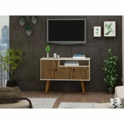 Tribeca TV Stand for TVs up to 32" - Manhattan Comfort Off White/natural