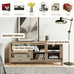Costway TV Stand Entertainment Center for TV's up to 65''w/ 2 Metal Mesh Doors Natural -Cheap TV Stands Store unnamed file 7415