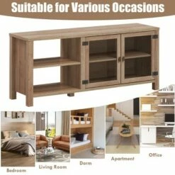 Costway TV Stand Entertainment Center for TV's up to 65''w/ 2 Metal Mesh Doors Natural -Cheap TV Stands Store unnamed file 7417