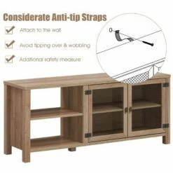 Costway TV Stand Entertainment Center for TV's up to 65''w/ 2 Metal Mesh Doors Natural -Cheap TV Stands Store unnamed file 7419