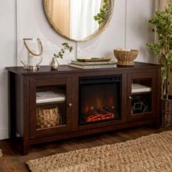 Transitional Glass Door Fireplace TV Stand for TVs up to 65" - Saracina Home Gray Wash