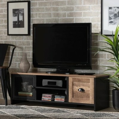 Connell Two-Tone Wood and Metal 2 Door TV Stand for TVs up to 40" Natural Brown/Black - Baxton Studio 9 Connell Two-Tone Wood and Metal 2 Door TV Stand for TVs up to 40" Natural Brown/Black - Baxton Studio - Image 7