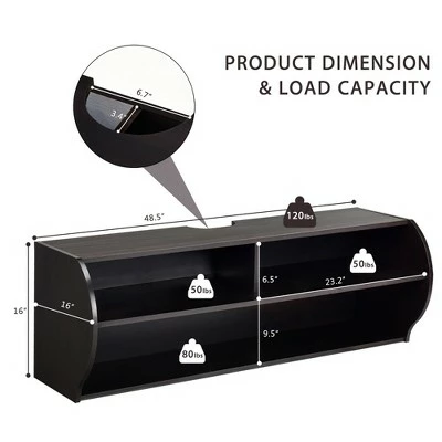 Costway 48.5'' Wall Mounted Audio/Video TV Stands Console Living Room Furniture W/Shelves 3 Costway 48.5'' Wall Mounted Audio/Video TV Stands Console Living Room Furniture W/Shelves