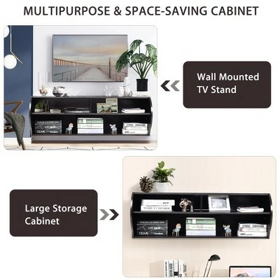 Costway 48.5'' Wall Mounted Audio/Video TV Stands Console Living Room Furniture W/Shelves 8 Costway 48.5'' Wall Mounted Audio/Video TV Stands Console Living Room Furniture W/Shelves - Image 6