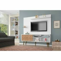 Liberty Freestanding Entertainment Center with Overhead Shelf TV Stand for TVs up to 55" - Manhattan Comfort White/aqua Blue