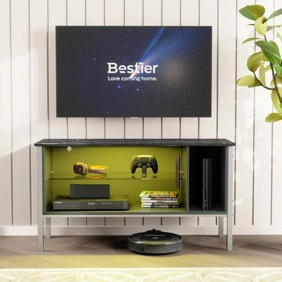 Bestier Gaming Entertainment TV Stand Center with 7 Color Lighting Glass Storage Shelf and 20 Display Modes for Living Room, 44 Inch, Marble 6 Bestier Gaming Entertainment TV Stand Center with 7 Color Lighting Glass Storage Shelf and 20 Display Modes for Living Room, 44 Inch, Marble - Image 4