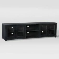 Fremont Glass Cabinets TV Stand for TVs up to 90" Black - CorLiving