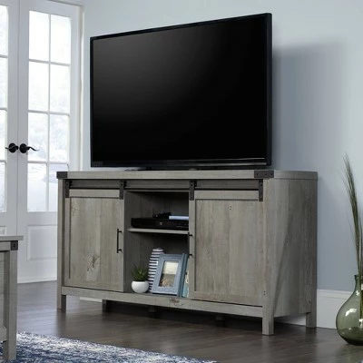 Bridge Acre Rustic Farmhouse Credenza TV Stand for TVs up to 58" Mystic Oak - Sauder 3 Bridge Acre Rustic Farmhouse Credenza TV Stand for TVs up to 58" Mystic Oak - Sauder