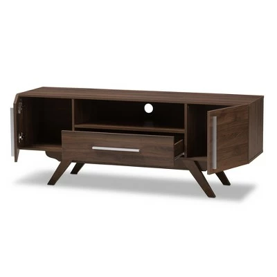 Ashfield Midcentury Modern Walnut Finished Wood TV Stand for TVs up to 55"Brown - Baxton Studio 4 Ashfield Midcentury Modern Walnut Finished Wood TV Stand for TVs up to 55"Brown - Baxton Studio - Image 2