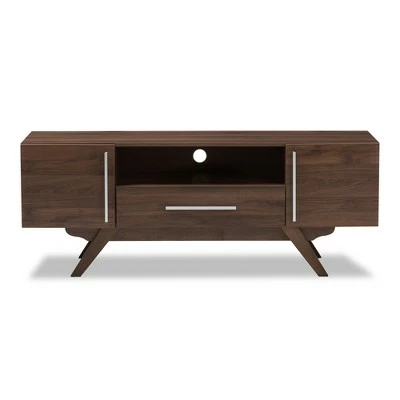 Ashfield Midcentury Modern Walnut Finished Wood TV Stand for TVs up to 55"Brown - Baxton Studio 5 Ashfield Midcentury Modern Walnut Finished Wood TV Stand for TVs up to 55"Brown - Baxton Studio - Image 3