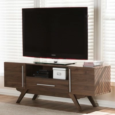 Ashfield Midcentury Modern Walnut Finished Wood TV Stand for TVs up to 55"Brown - Baxton Studio 10 Ashfield Midcentury Modern Walnut Finished Wood TV Stand for TVs up to 55"Brown - Baxton Studio - Image 8