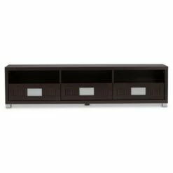 Gerhardine Wood 3 Drawer TV Stand for TVs up to 62" Dark Brown - Baxton Studio