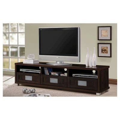 Gerhardine Wood 3 Drawer TV Stand for TVs up to 62" Dark Brown - Baxton Studio 6 Gerhardine Wood 3 Drawer TV Stand for TVs up to 62" Dark Brown - Baxton Studio - Image 5