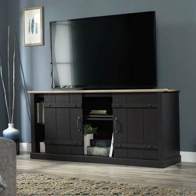 Farmhouse TV Stand for TVs up to 70" with Oak Accent Raven Oak - Sauder 4 Farmhouse TV Stand for TVs up to 70" with Oak Accent Raven Oak - Sauder - Image 2