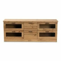 Adelino Wood 2 Drawer TV Stand for TVs up to 55" Oak Brown/Black - Baxton Studio