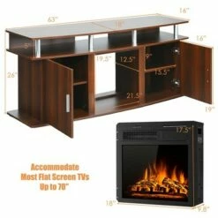 Costway 63'' Fireplace TV Stand W/18'' 1500W Electric Fireplace up to 70'' Walnut