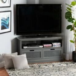 Sheldon Vintage Wood and Synthetic Rattan 2 Drawer Corner TV Stand for TVs up to 35" Gray - Baxton Studio 12 Sheldon Vintage Wood and Synthetic Rattan 2 Drawer Corner TV Stand for TVs up to 35" Gray - Baxton Studio -Cheap TV Stands Store unnamed file 8143