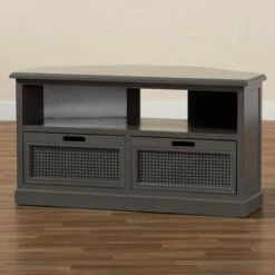 Sheldon Vintage Wood and Synthetic Rattan 2 Drawer Corner TV Stand for TVs up to 35" Gray - Baxton Studio 13 Sheldon Vintage Wood and Synthetic Rattan 2 Drawer Corner TV Stand for TVs up to 35" Gray - Baxton Studio -Cheap TV Stands Store unnamed file 8144