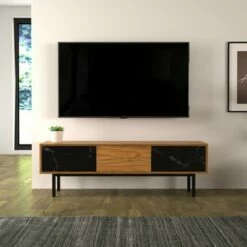 Marble Effect Doors TV Stand for TVs up to 65" Walnut - AVF