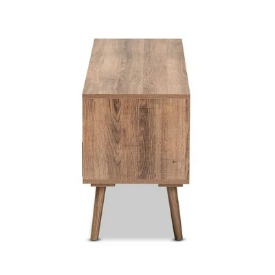 Leane Natural Wood 3 Drawer TV Stand for TVs up to 45" Brown - Baxton Studio 5 Leane Natural Wood 3 Drawer TV Stand for TVs up to 45" Brown - Baxton Studio - Image 3