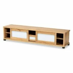 Gerhardine Wood 1 Drawer TV Stand for TVs up to 65" Oak Brown/Black - Baxton Studio