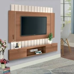 Wall Mounted Entertainment Console Unit with Shelves TV Stand for TVs up to 70" Brown - The Urban Port -Cheap TV Stands Store unnamed file 8407