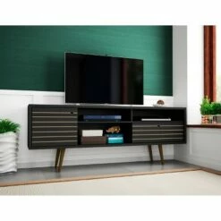 Liberty Mid-Century Modern 3 Shelving Spaces and 1 Drawer TV Stand for TVs up to 65" - Manhattan Comfort 3d Prints Rustic Brown