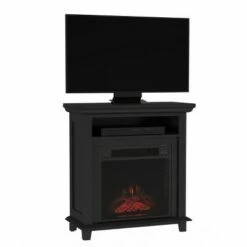 Hastings Home Electric Fireplace TV Stand With Faux Logs and LED Flames - Black