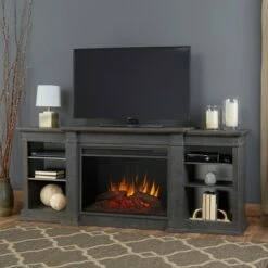 Real Flame Eliot Grand Electric Fireplace Entertainment Center Antique Gray
