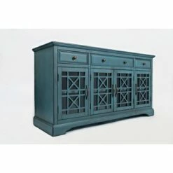 Craftsmen Series Transitional Style 3 Drawer Wooden TV Stand for TVs up to 60" Blue - Benzara