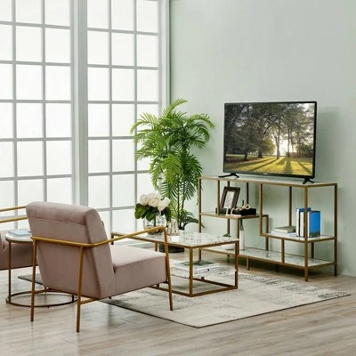 Marmo Faux Marble Top TV Stand for TVs up to 60" Brass - Teamson Home 7 Marmo Faux Marble Top TV Stand for TVs up to 60" Brass - Teamson Home - Image 5