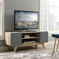 Tread TV Stand for TVs up to 47" - Modway Walnut White