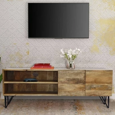 Metal Storage Cabinet TV Stand for TVs up to 55" Brown - The Urban Port 6 Metal Storage Cabinet TV Stand for TVs up to 55" Brown - The Urban Port - Image 4