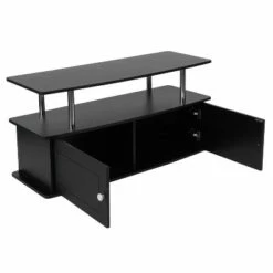 Flash Furniture Evanston Black TV Stand with Shelves, Cabinet and Stainless Steel Tubing -Cheap TV Stands Store unnamed file 8873