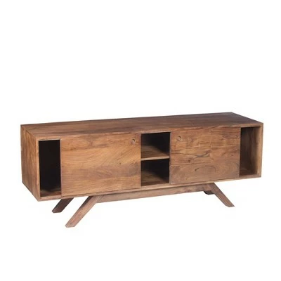Wooden TV Stand for TVs up to 60" with Wide Storage Brown - The Urban Port 4 Wooden TV Stand for TVs up to 60" with Wide Storage Brown - The Urban Port - Image 2