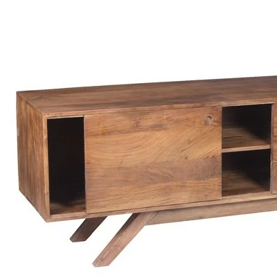 Wooden TV Stand for TVs up to 60" with Wide Storage Brown - The Urban Port 5 Wooden TV Stand for TVs up to 60" with Wide Storage Brown - The Urban Port - Image 3